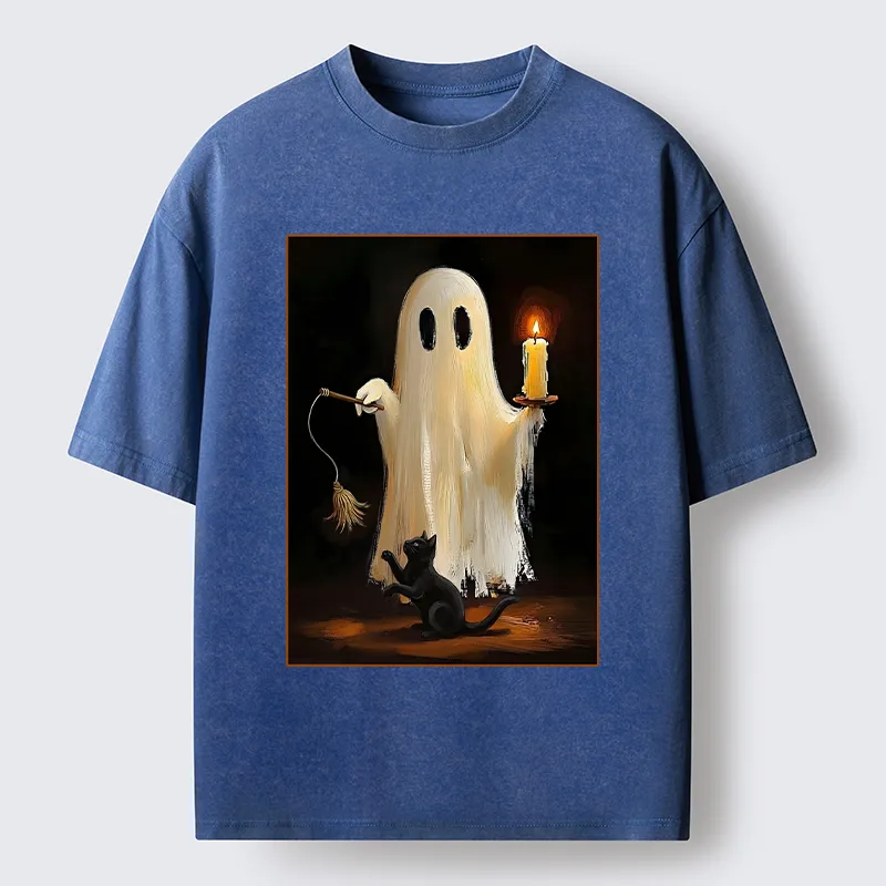 Tokyo‑Tiger Ghost Cat Halloween Art Washed T‑Shirt