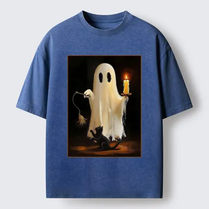 Tokyo‑Tiger Ghost Cat Halloween Art Washed T‑Shirt