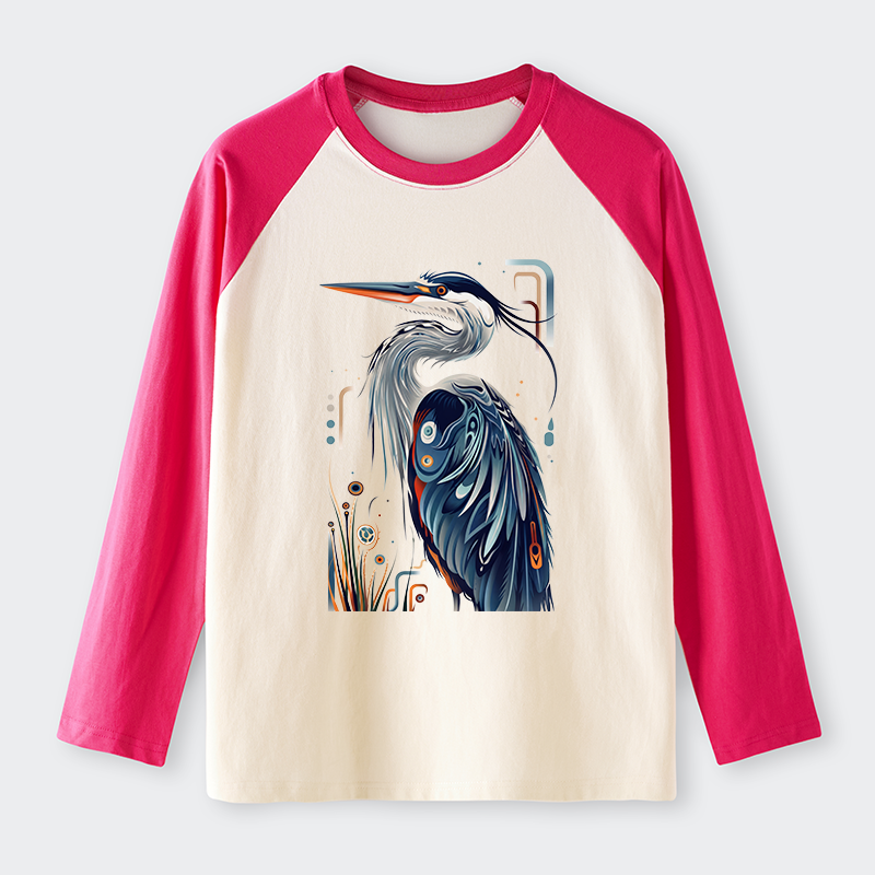Tokyo-Tiger Stylish Blue Heron Raglan Long Sleeve T-shirt