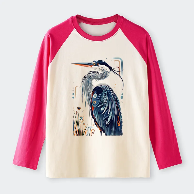 Tokyo-Tiger Stylish Blue Heron Raglan Long Sleeve T-shirt