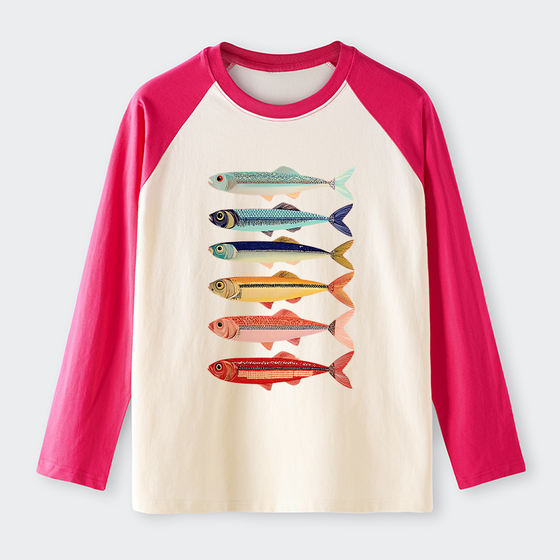 Tokyo-Tiger Colorful Fish Stack Long Sleeve T-shirt
