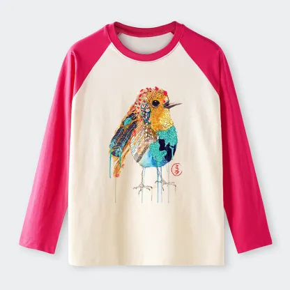 Tokyo-Tiger Sparkly Wild Bird Raglan Long Sleeve T-shirt