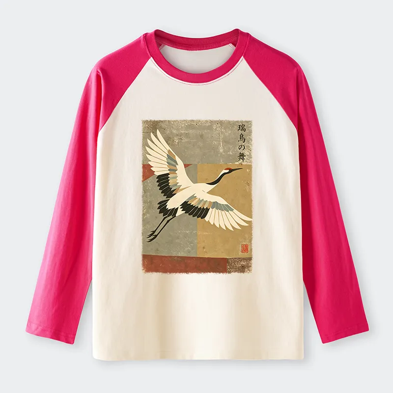 Tokyo-Tiger Crane Spirit Raglan Long Sleeve T-shirt