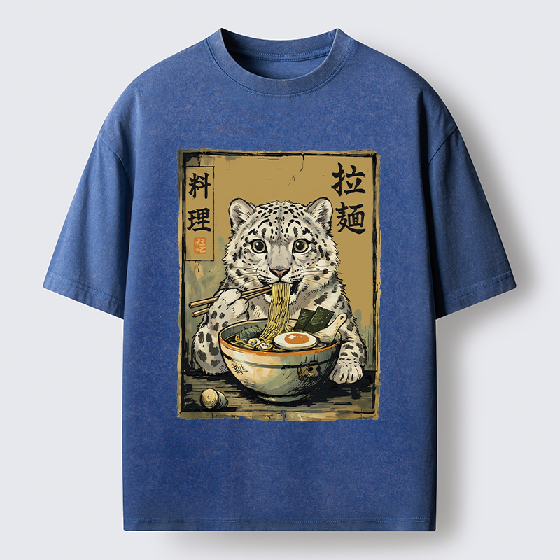 Tokyo‑Tiger Snow Leopard Ramen Washed T-Shirt
