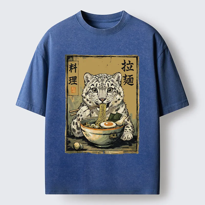 Tokyo‑Tiger Snow Leopard Ramen Washed T-Shirt