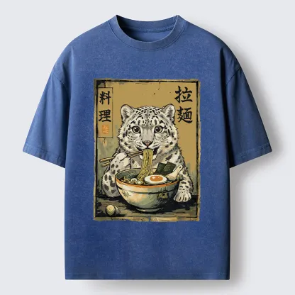 Tokyo‑Tiger Snow Leopard Ramen Washed T-Shirt