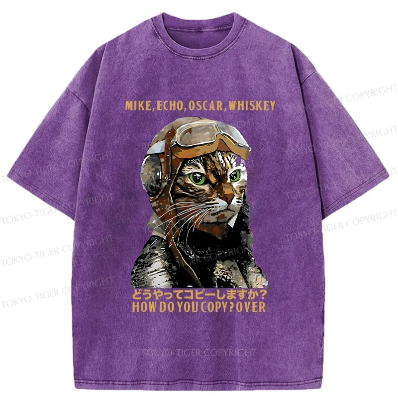 Tokyo-Tiger Funny MEOW Washed T-Shirt