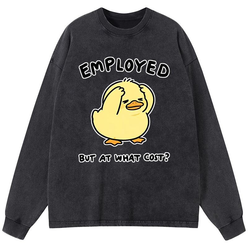 Tokyo-Tiger Funny Work Duck Washed Long Sleeve T-Shirt