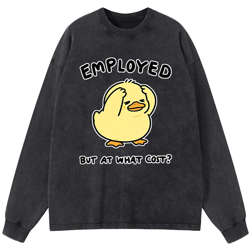 Tokyo-Tiger Funny Work Duck Washed Long Sleeve T-Shirt