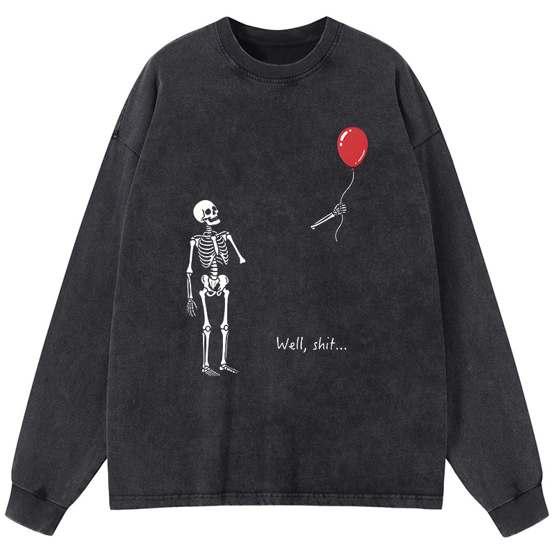 Tokyo-Tiger Skeleton Balloon Meme Washed Long Sleeve T-Shirt