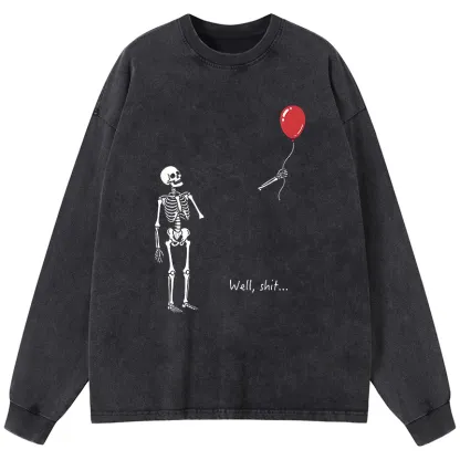 Tokyo-Tiger Skeleton Balloon Meme Washed Long Sleeve T-Shirt