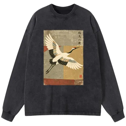 Tokyo-Tiger Crane Spirit Washed Long Sleeve T-Shirt