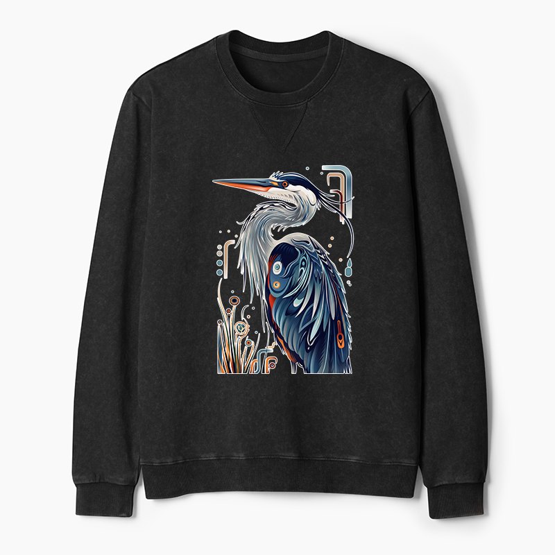 Tokyo-Tiger Stylish Blue Heron Washed Terry Sweatshirt