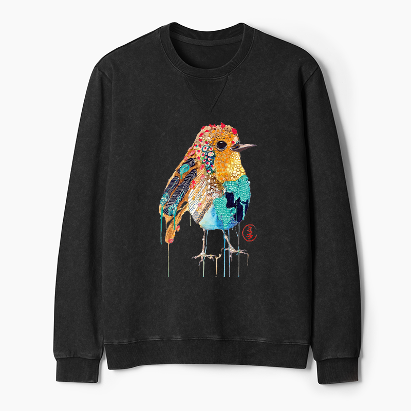 Tokyo-Tiger Sparkly Wild Bird Washed Terry Sweatshirt
