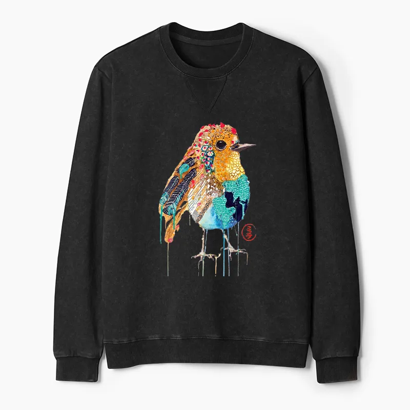 Tokyo-Tiger Sparkly Wild Bird Washed Terry Sweatshirt