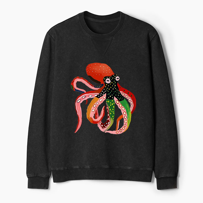 Tokyo-Tiger Colorful Octopus Art Washed Terry Sweatshirt
