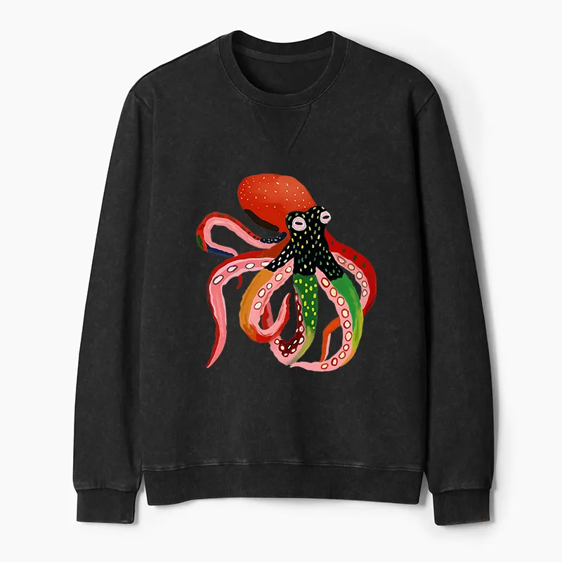 Tokyo-Tiger Colorful Octopus Art Washed Terry Sweatshirt