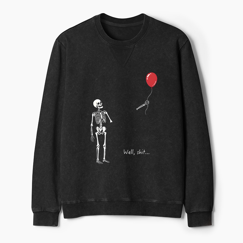 Tokyo-Tiger Skeleton Balloon Meme Washed Terry Sweatshirt