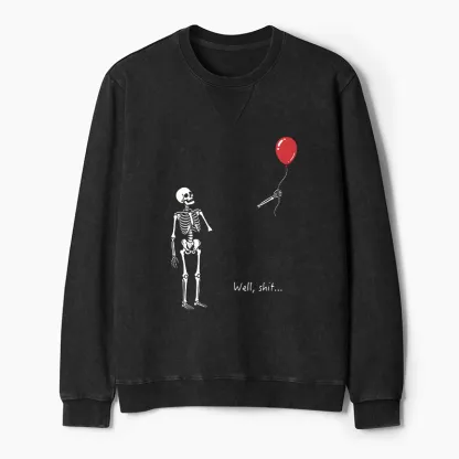 Tokyo-Tiger Skeleton Balloon Meme Washed Terry Sweatshirt
