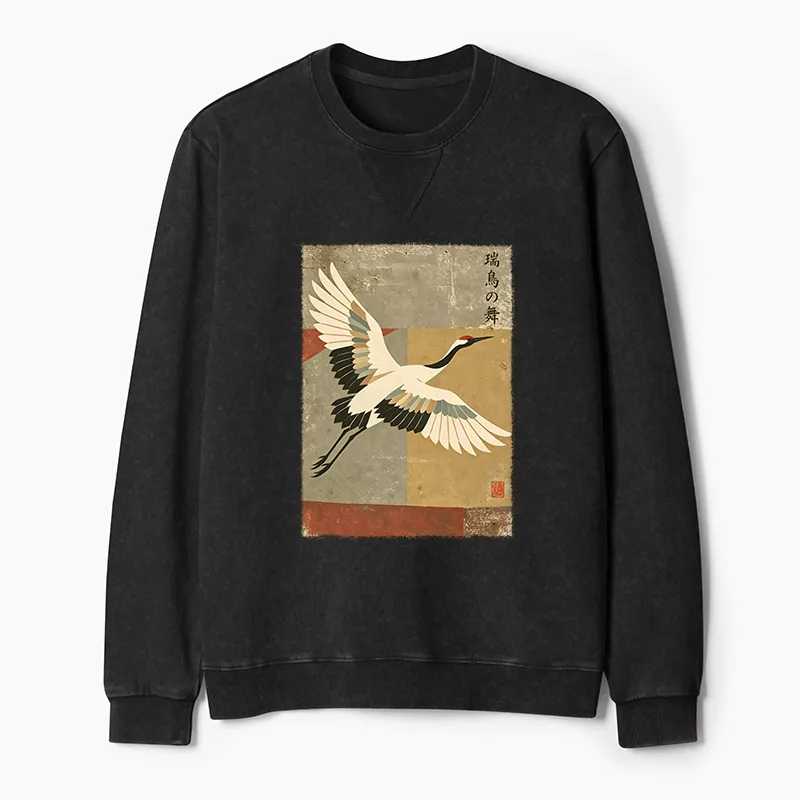 Tokyo-Tiger Crane Spirit Washed Terry Sweatshirt