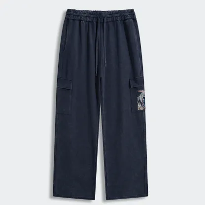 Tokyo-Tiger Stylish Blue Heron Washed Utility Sweatpants
