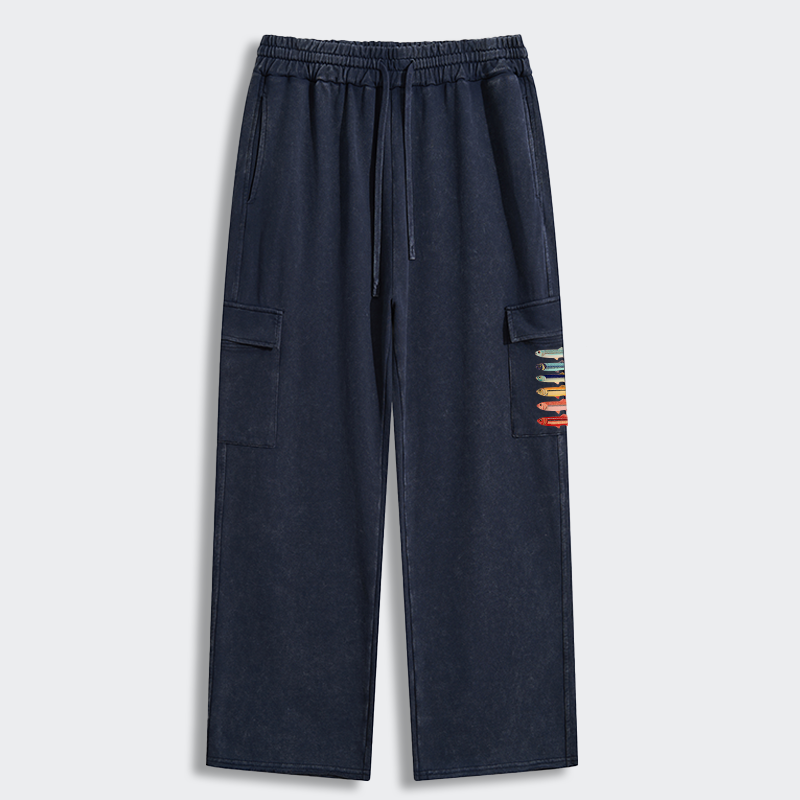 Tokyo-Tiger Colorful Fish Stack Washed Utility Sweatpants