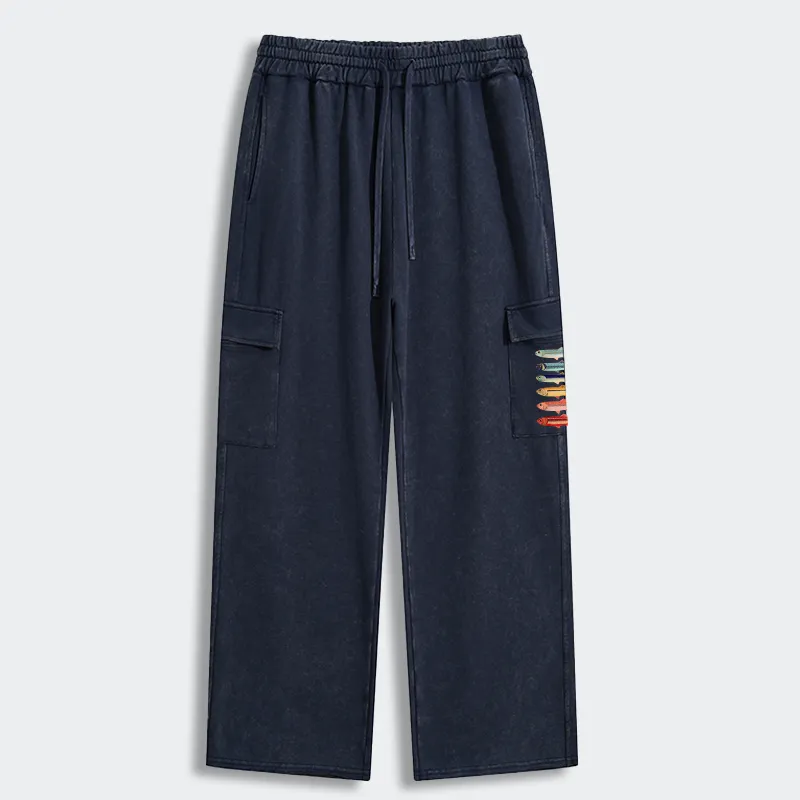Tokyo-Tiger Colorful Fish Stack Washed Utility Sweatpants