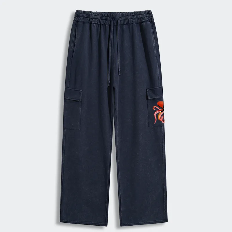 Tokyo-Tiger Colorful Octopus Art Washed Utility Sweatpants