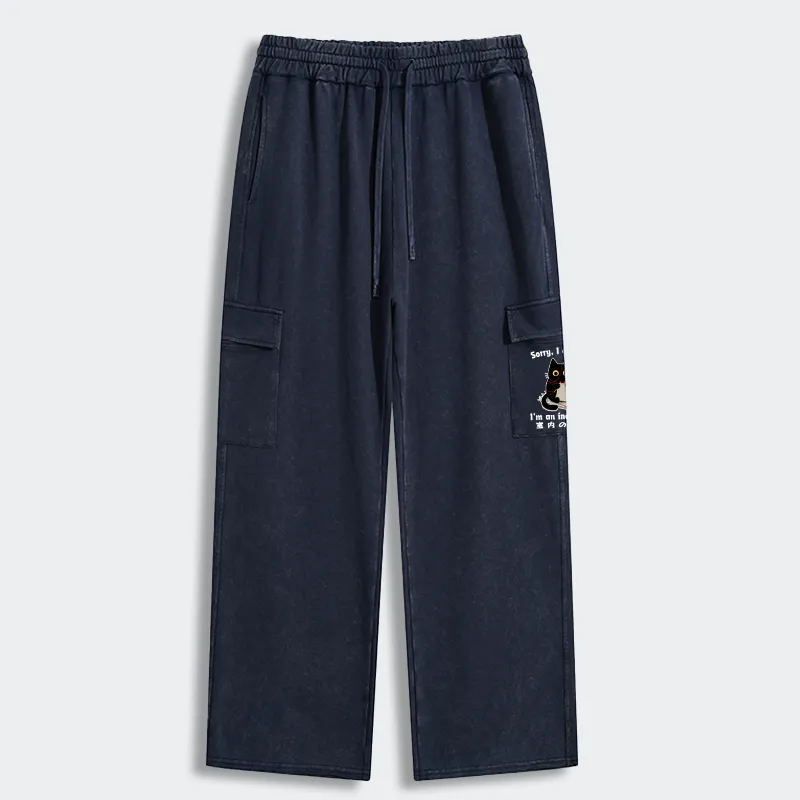 Tokyo-Tiger Indoor Cat Meme Washed Utility Sweatpants