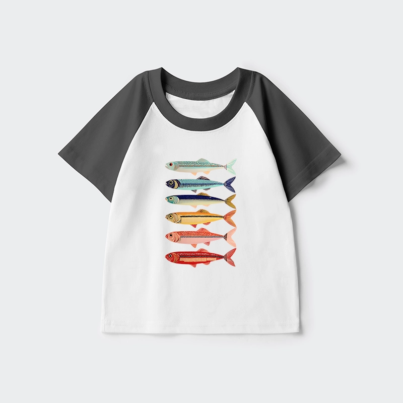 Tokyo-Tiger Colorful Fish Stack Kids Raglan T-shirt