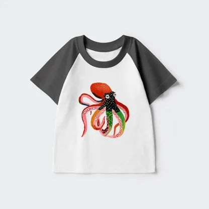 Tokyo-Tiger Colorful Octopus Art Kids Raglan T-shirt