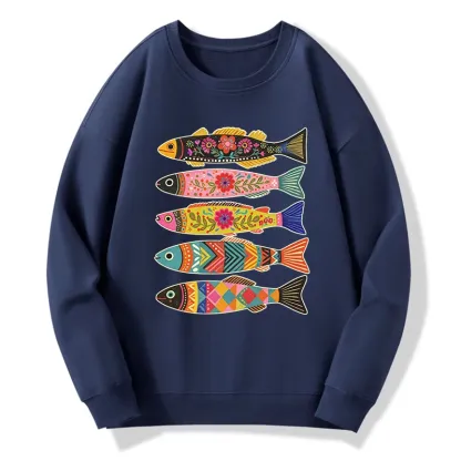 Tokyo-Tiger Colorful Patterned Fish Classic Sweatshirt