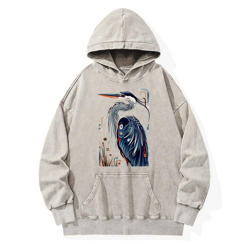 Tokyo-Tiger Stylish Blue Heron Washed Hoodie