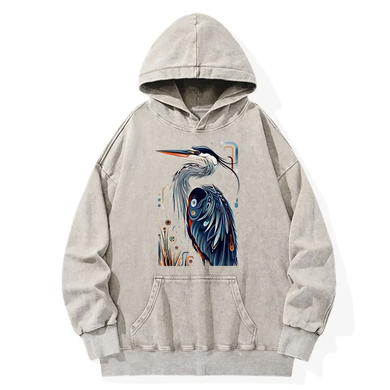 Tokyo-Tiger Stylish Blue Heron Washed Hoodie