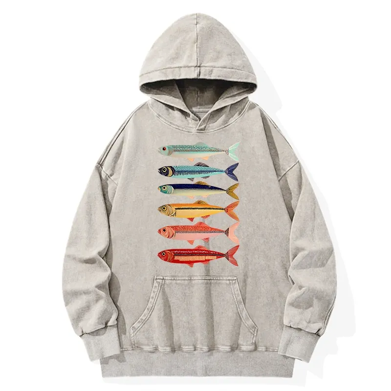 Tokyo-Tiger Colorful Fish Stack Washed Hoodie