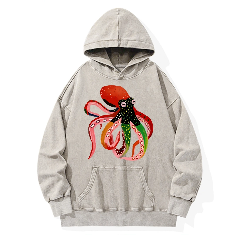 Tokyo-Tiger Colorful Octopus Art Washed Hoodie