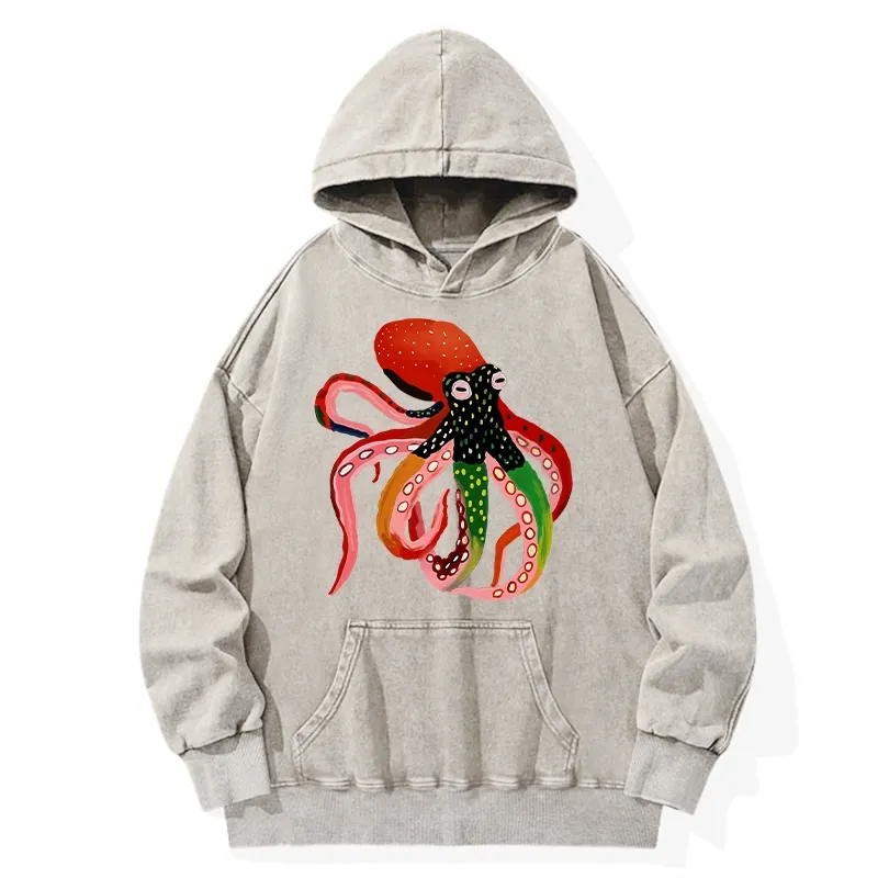 Tokyo-Tiger Colorful Octopus Art Washed Hoodie