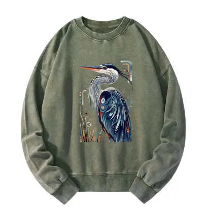 Tokyo-Tiger Stylish Blue Heron Washed Sweatshirt