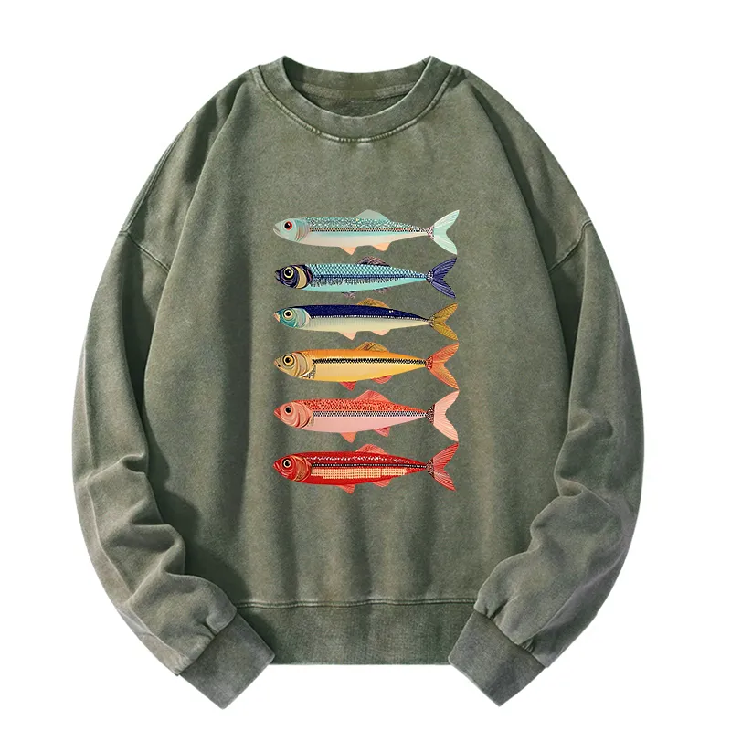Tokyo-Tiger Colorful Fish Stack Washed Sweatshirt