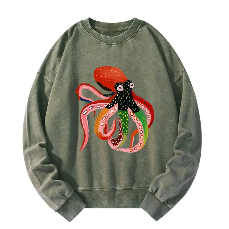 Tokyo-Tiger Colorful Octopus Art Washed Sweatshirt