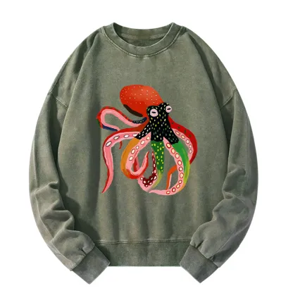 Tokyo-Tiger Colorful Octopus Art Washed Sweatshirt