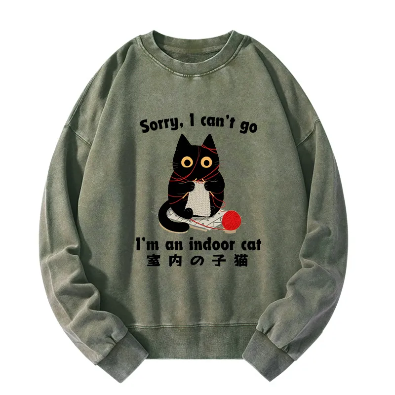 Tokyo-Tiger Indoor Cat Meme Washed Sweatshirt