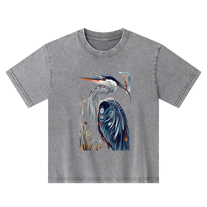 Tokyo-Tiger Stylish Blue Heron Kids Washed T-Shirt