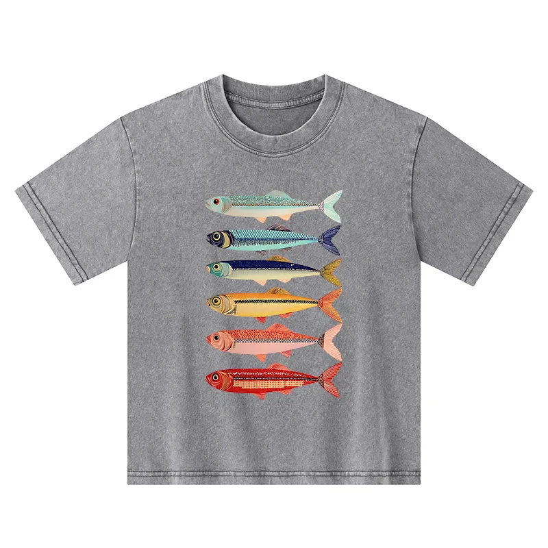 Tokyo-Tiger Colorful Fish Stack Kids Washed T-Shirt