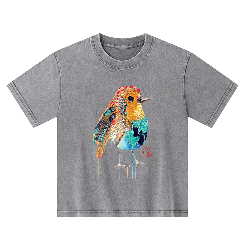 Tokyo-Tiger Sparkly Wild Bird Kids Washed T-Shirt