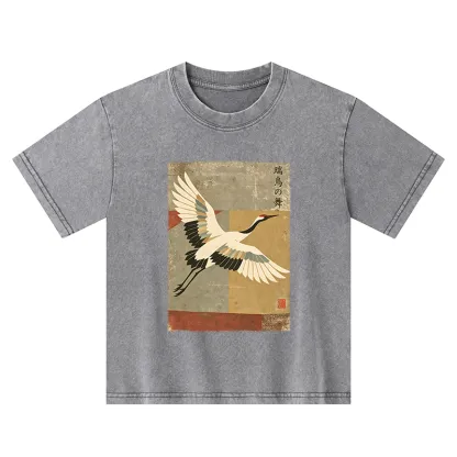 Tokyo-Tiger Crane Spirit Kids Washed T-Shirt