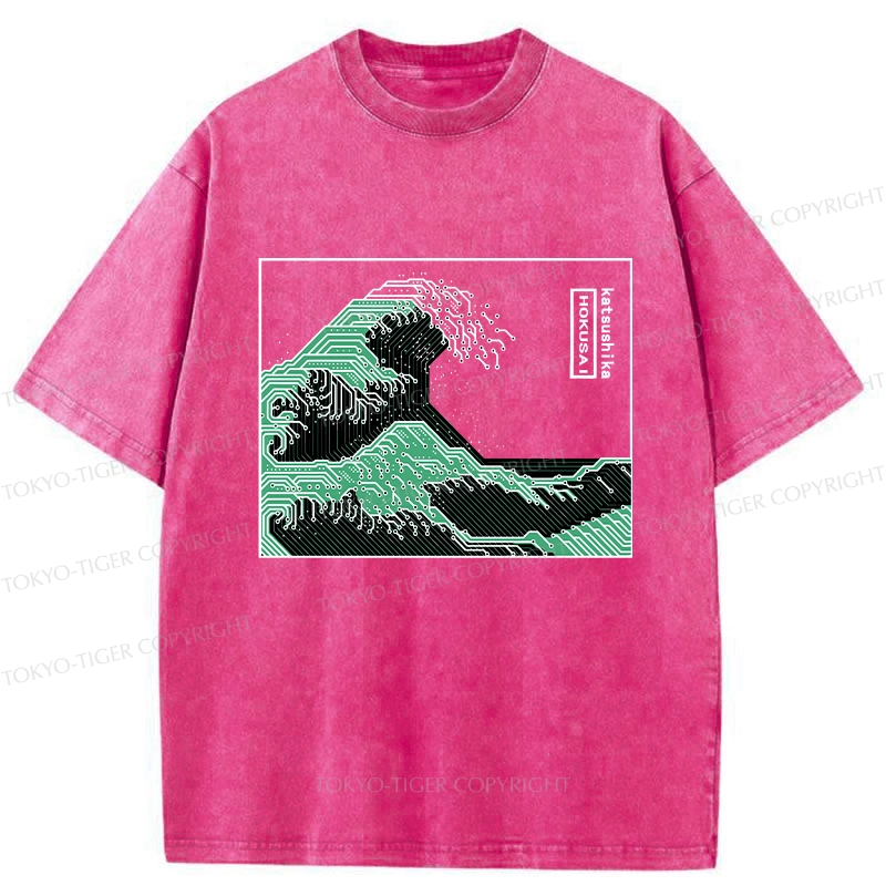 Tokyo-Tiger Wave Of Circuit Board Washed T-Shirt
