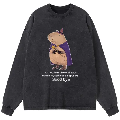 Tokyo-Tiger Funny Wizard Capybara Washed Long Sleeve T-Shirt