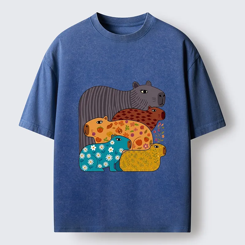 Tokyo-Tiger A Group Of Colorful Capybaras Washed T-Shirt