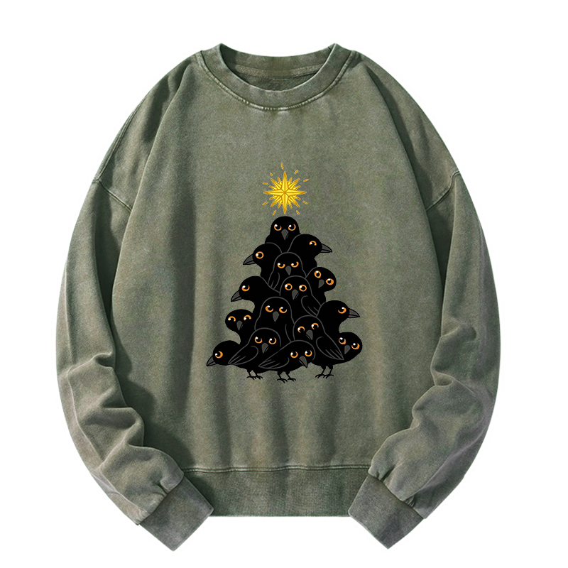 Tokyo-Tiger Crow Christmas Tree Washed Sweatshirt